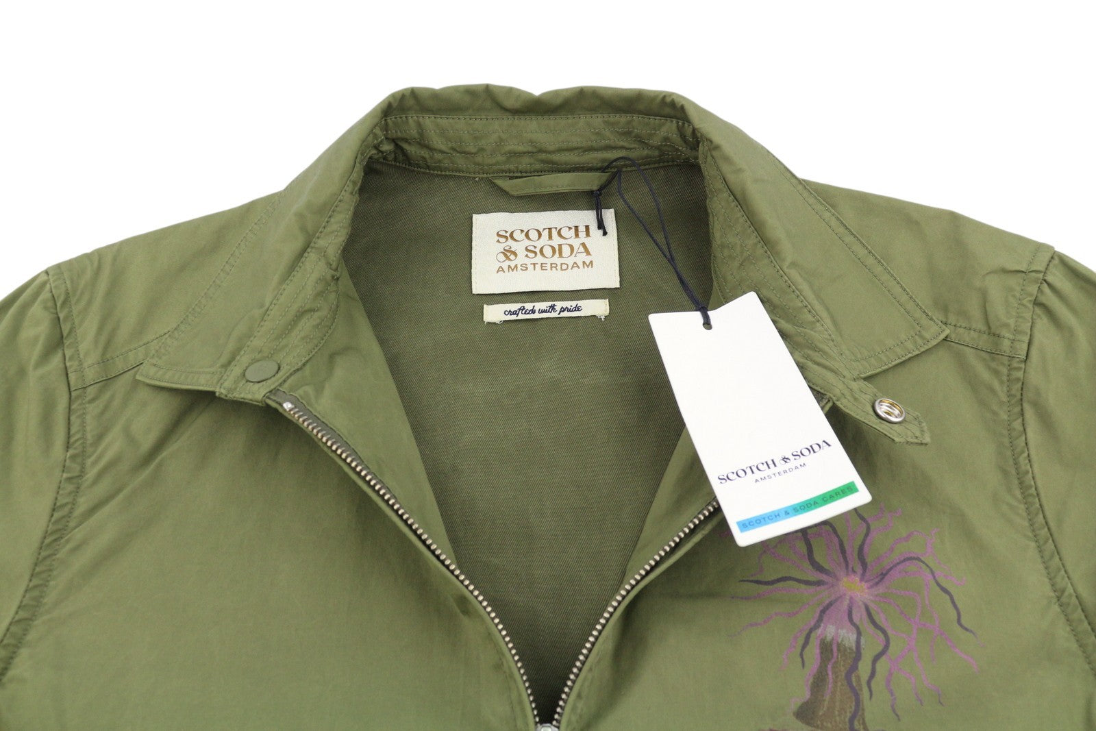 SCOTCH & SODA Men Jacket M Khaki Green Patterned Spread Full Zip Lightweight