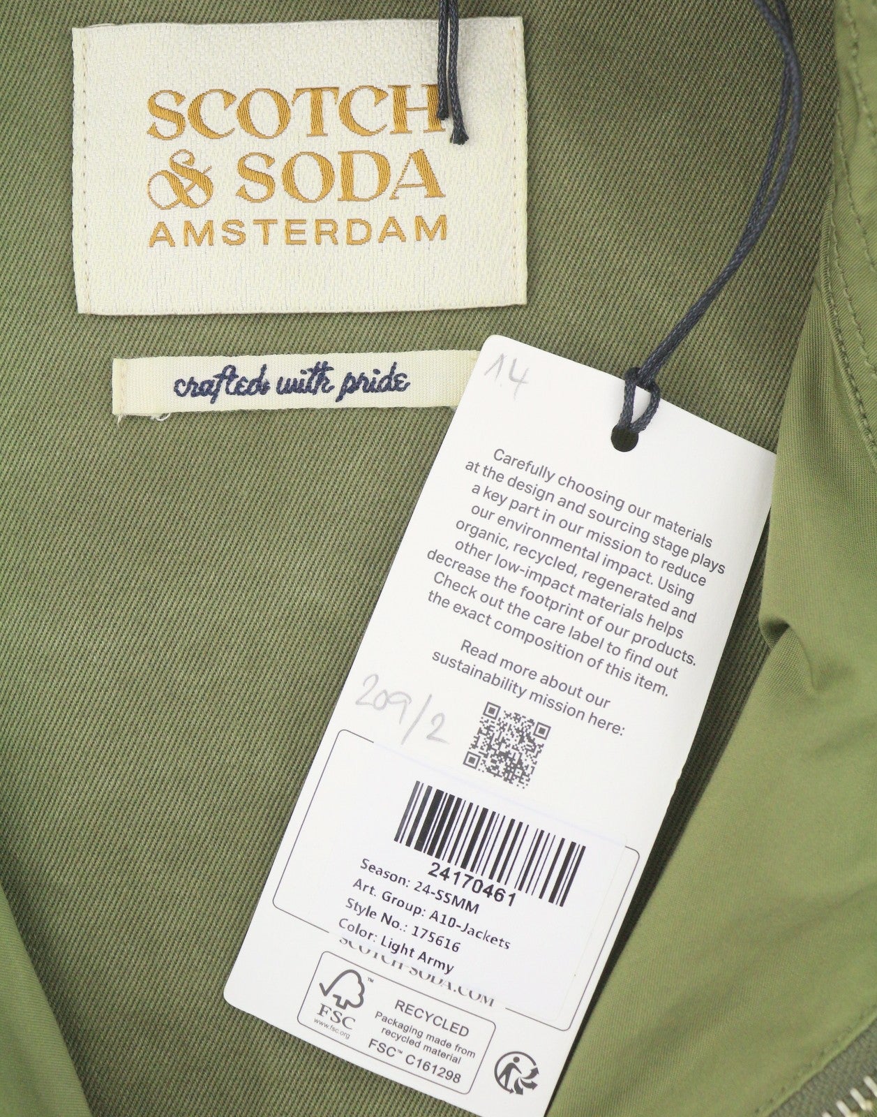 SCOTCH & SODA Men Jacket M Khaki Green Patterned Spread Full Zip Lightweight
