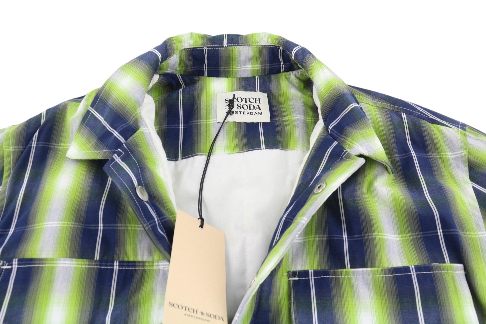 SCOTCH & SODA Men Jacket M Green Plaid Print Padded Snap Buttons Lightweight