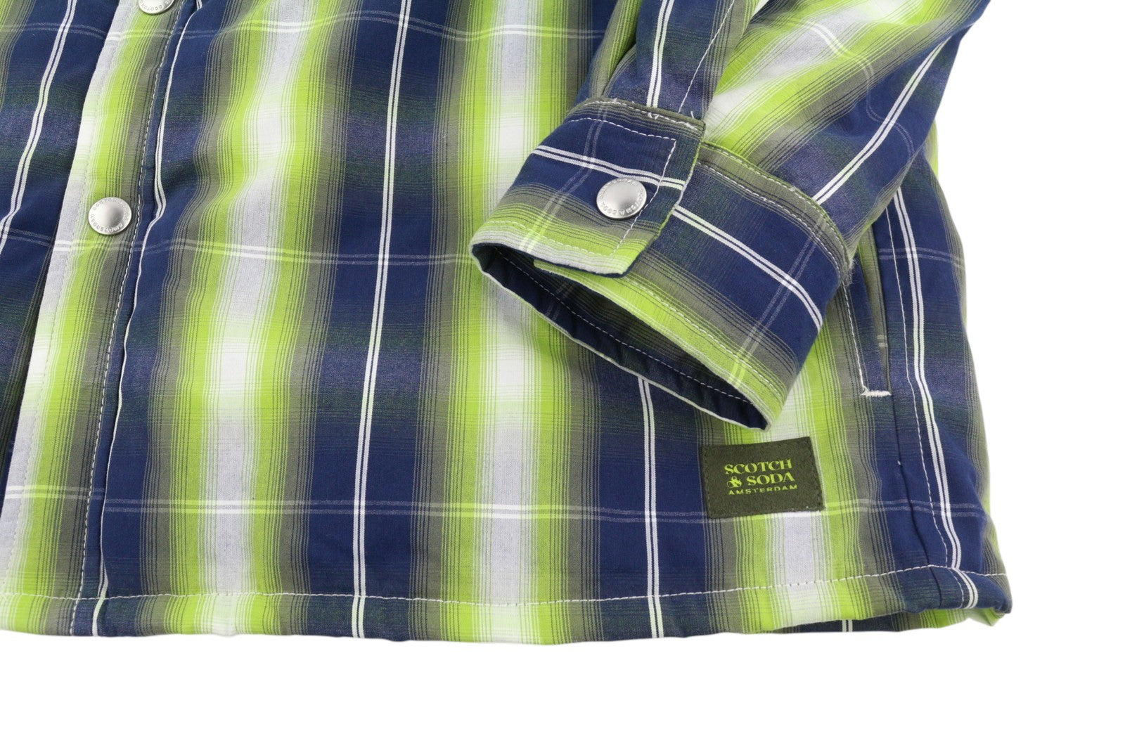 SCOTCH & SODA Men Jacket M Green Plaid Print Padded Snap Buttons Lightweight