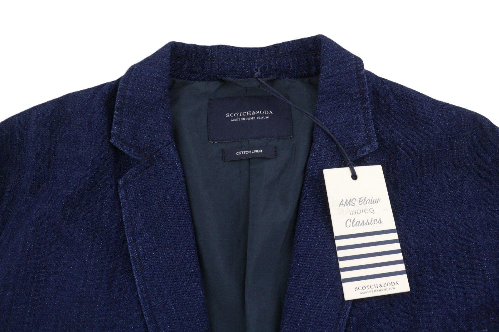 SCOTCH & SODA Men Blazer M Dark Blue Cotton Notch Lapel Single-Breasted