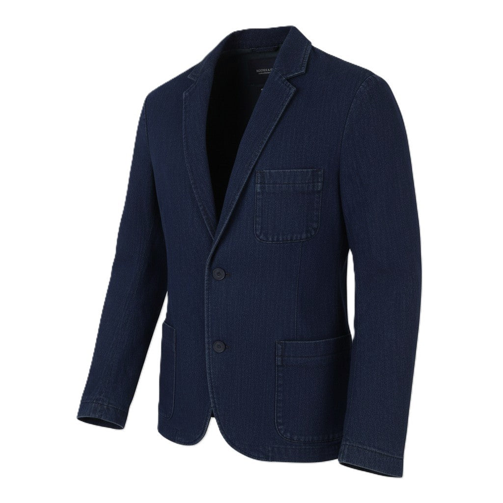 SCOTCH & SODA Men Blazer S Dark Blue Denim Look Notch Lapel Single-Breasted