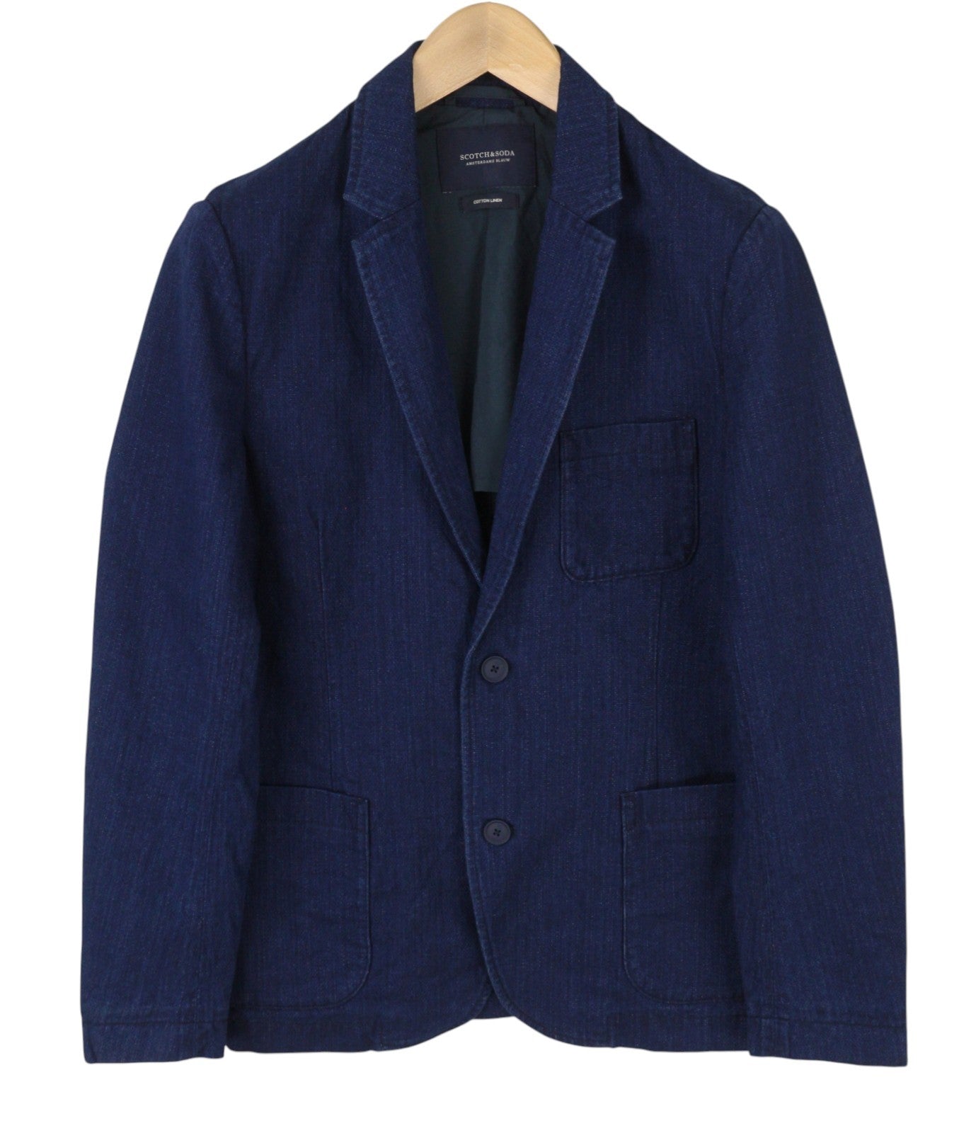 SCOTCH & SODA Men Blazer S Dark Blue Denim Look Notch Lapel Single-Breasted
