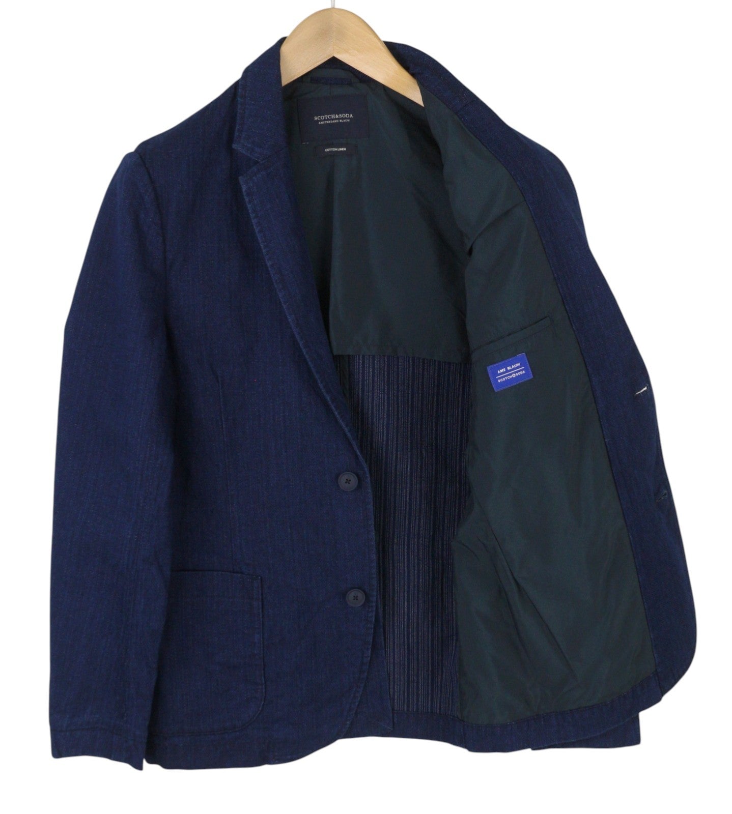 SCOTCH & SODA Men Blazer S Dark Blue Denim Look Notch Lapel Single-Breasted