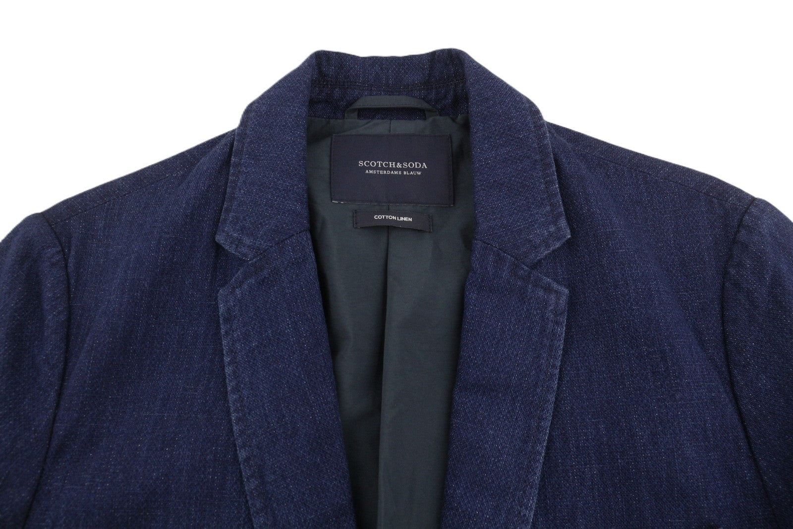 SCOTCH & SODA Men Blazer S Dark Blue Denim Look Notch Lapel Single-Breasted