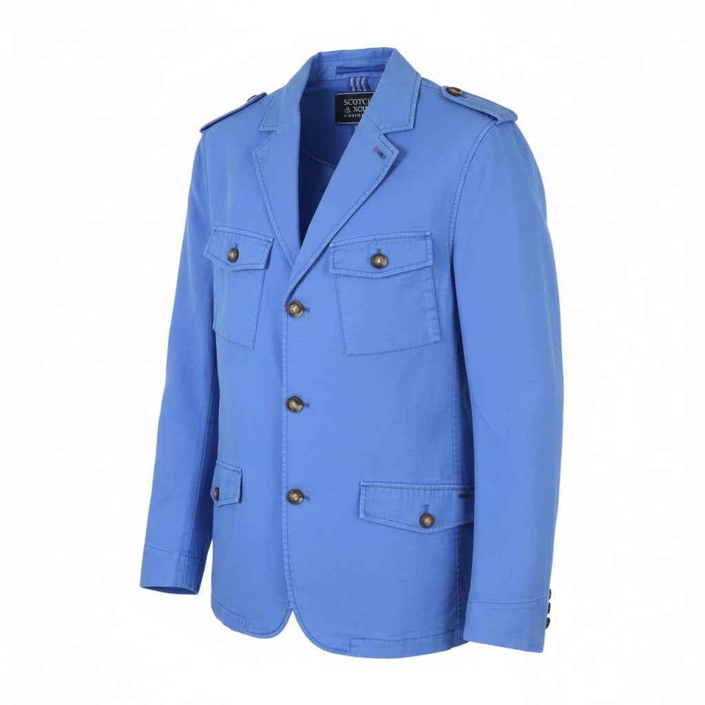 SCOTCH & SODA Men Blazer M Blue Linen Blend Single-Breasted PPR249