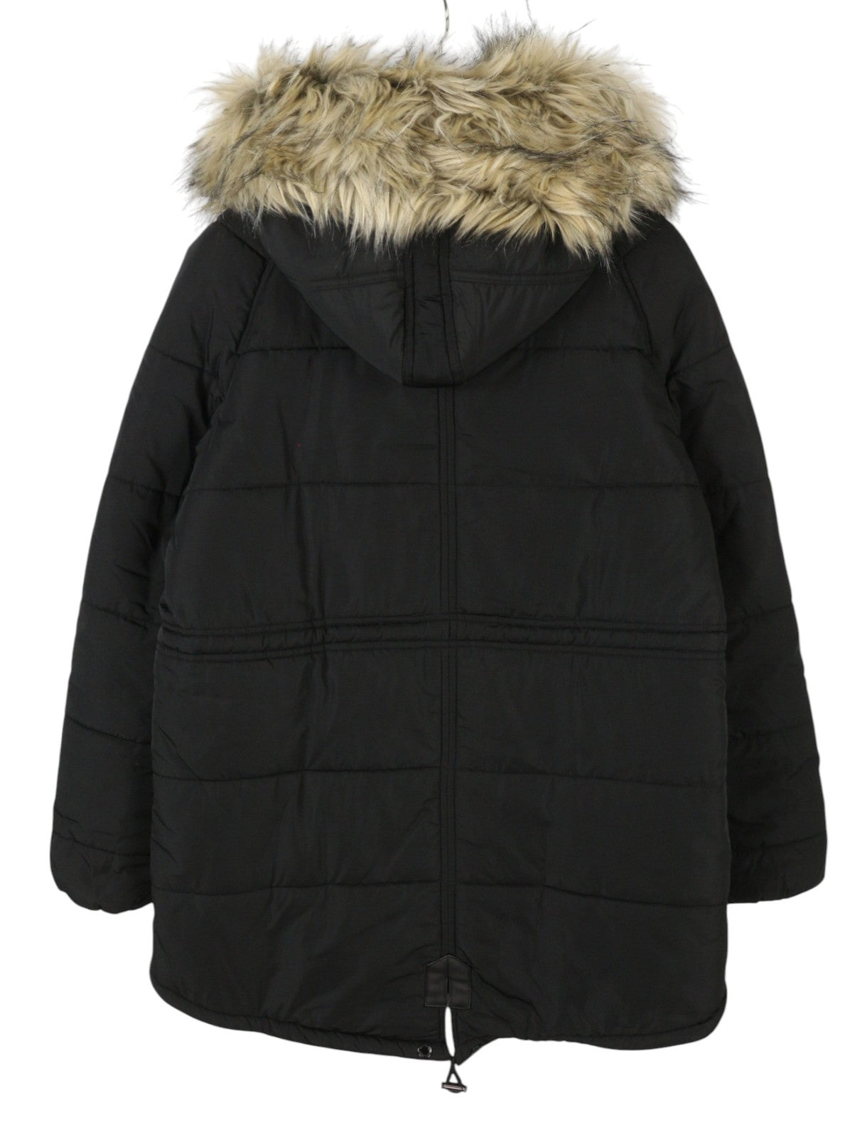 REPLAY Women Jacket M Black Padded Quilted Drawstring Waist Parka
