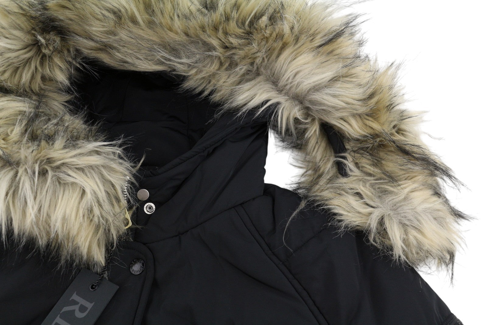 REPLAY Women Jacket M Black Padded Quilted Drawstring Waist Parka