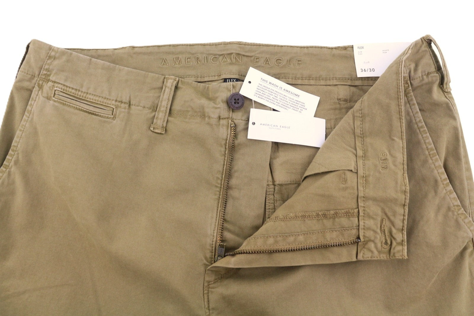 AMERICAN EAGLE OUTFITTERS Flex Slim Men Trousers W36/L30 Brown Zip Fly Cropped