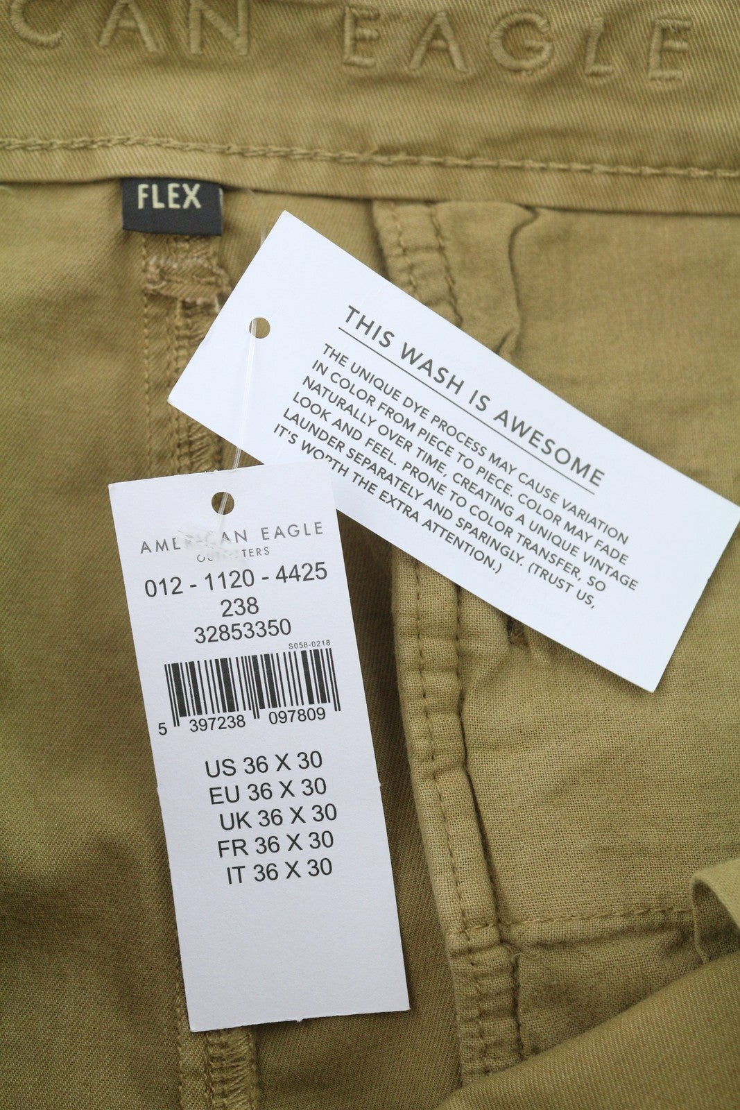 AMERICAN EAGLE OUTFITTERS Flex Slim Men Trousers W36/L30 Brown Zip Fly Cropped