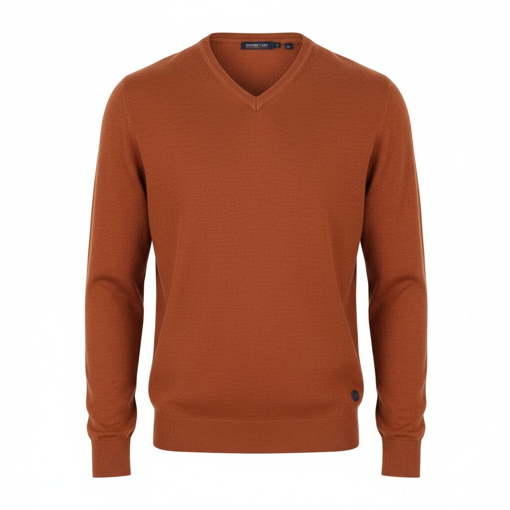 STATE OF ART Men Jumper S Brown Melange Merino Wool Blend Knit Pull On