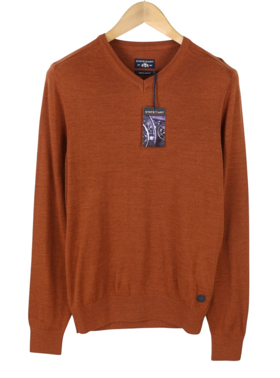 STATE OF ART Men Jumper S Brown Melange Merino Wool Blend Knit Pull On
