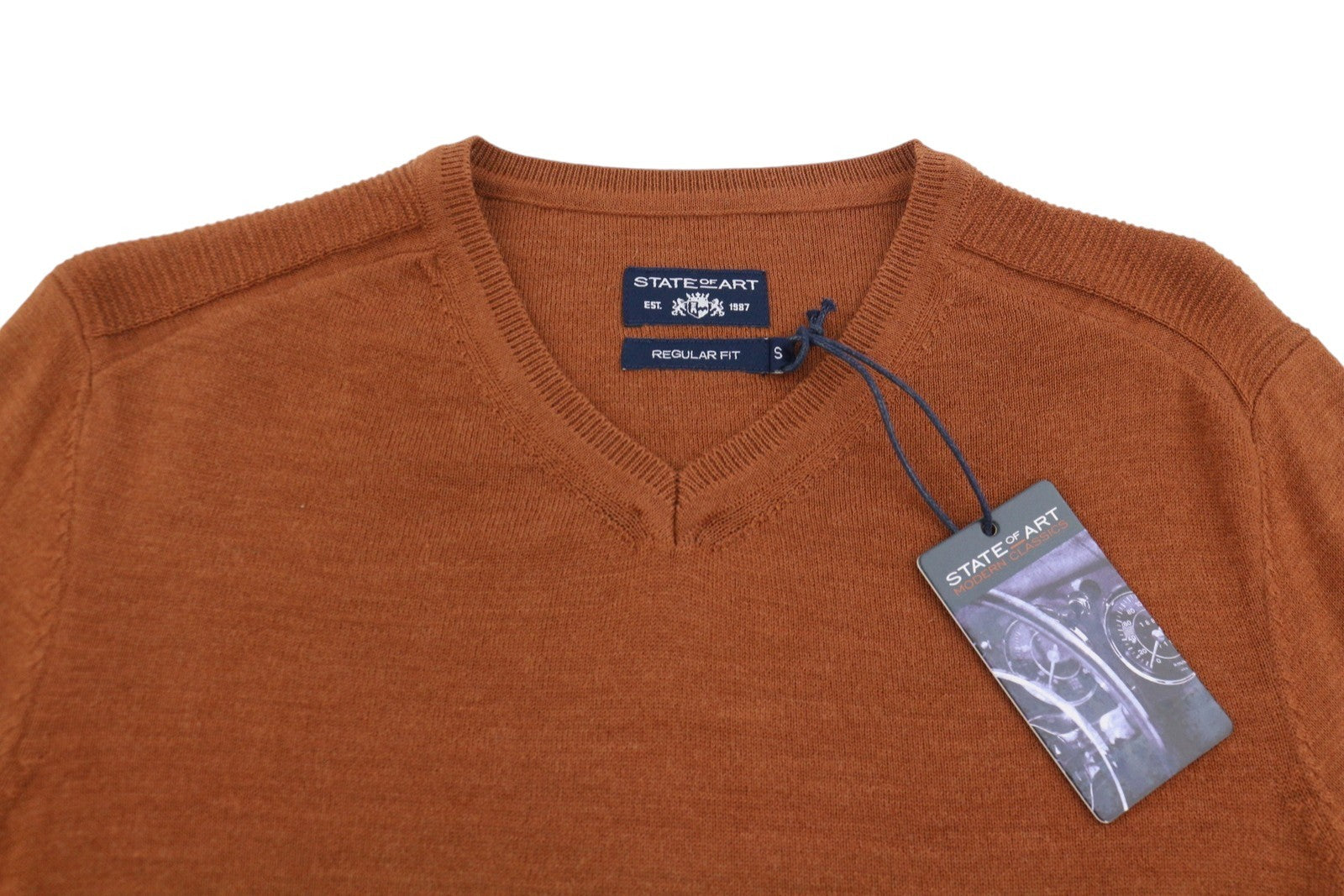 STATE OF ART Men Jumper S Brown Melange Merino Wool Blend Knit Pull On