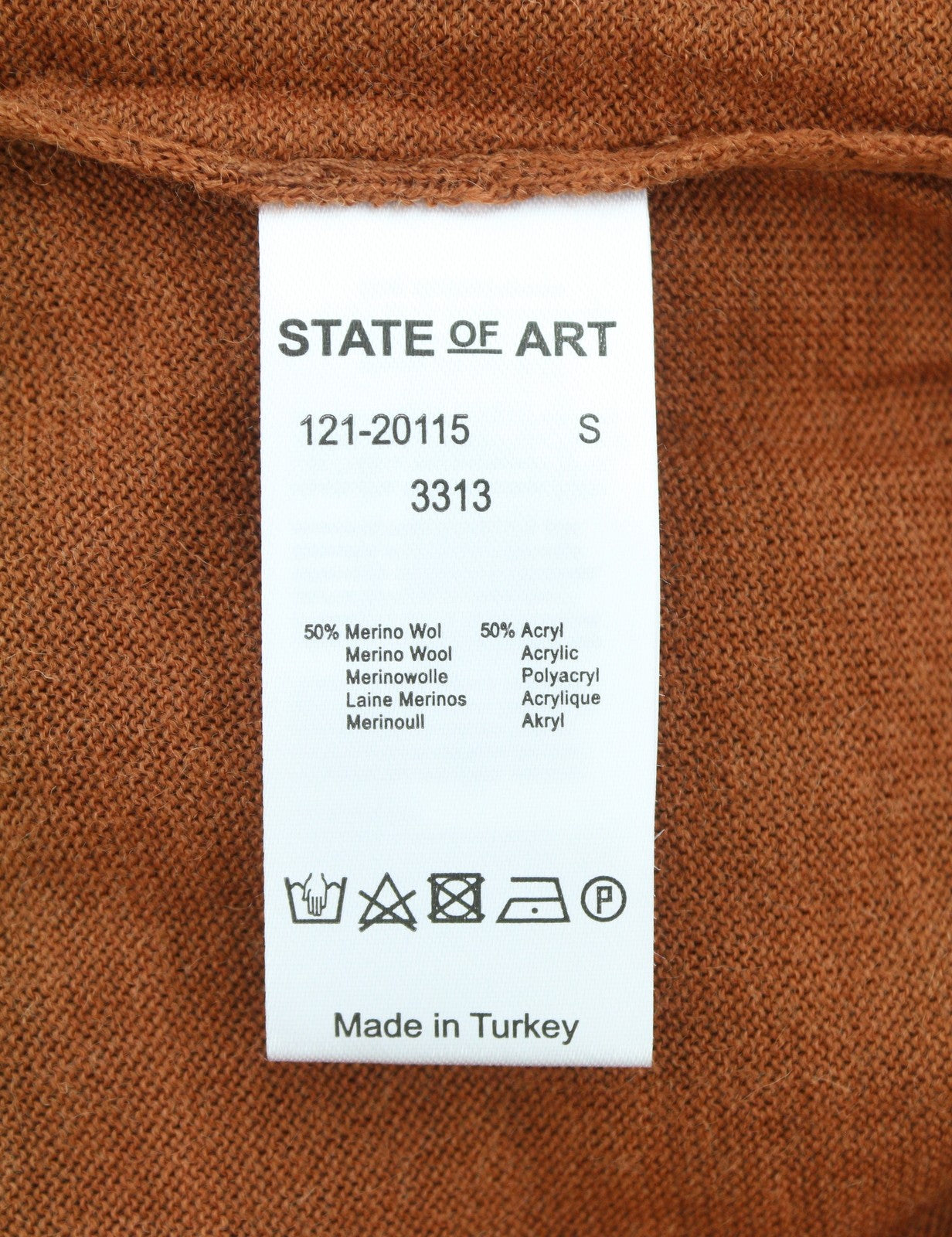 STATE OF ART Men Jumper S Brown Melange Merino Wool Blend Knit Pull On