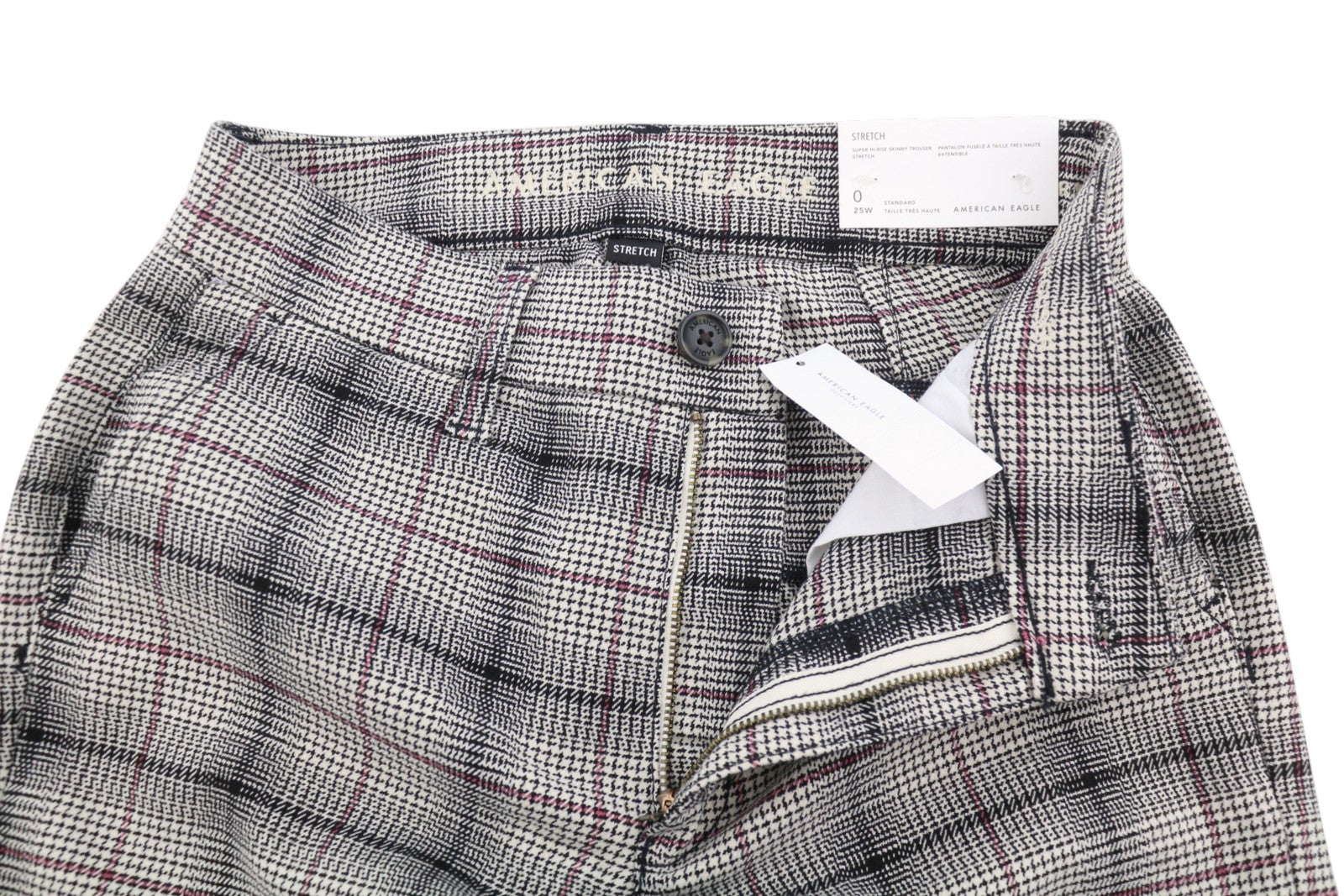 AMERICAN EAGLE OUTFITTERS Super Hi-Rise Skinny Stretch Women Trousers W25 Plaid