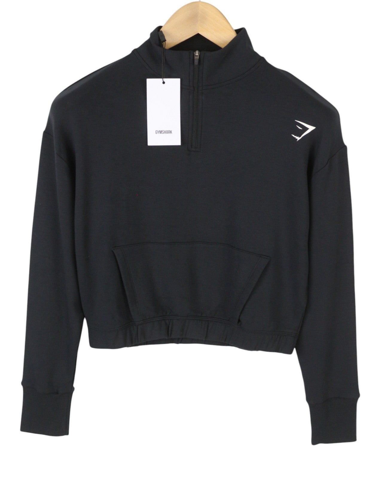 GYMSHARK Women Sweatshirt S Black Cropped Kangaroo Pocket Sports