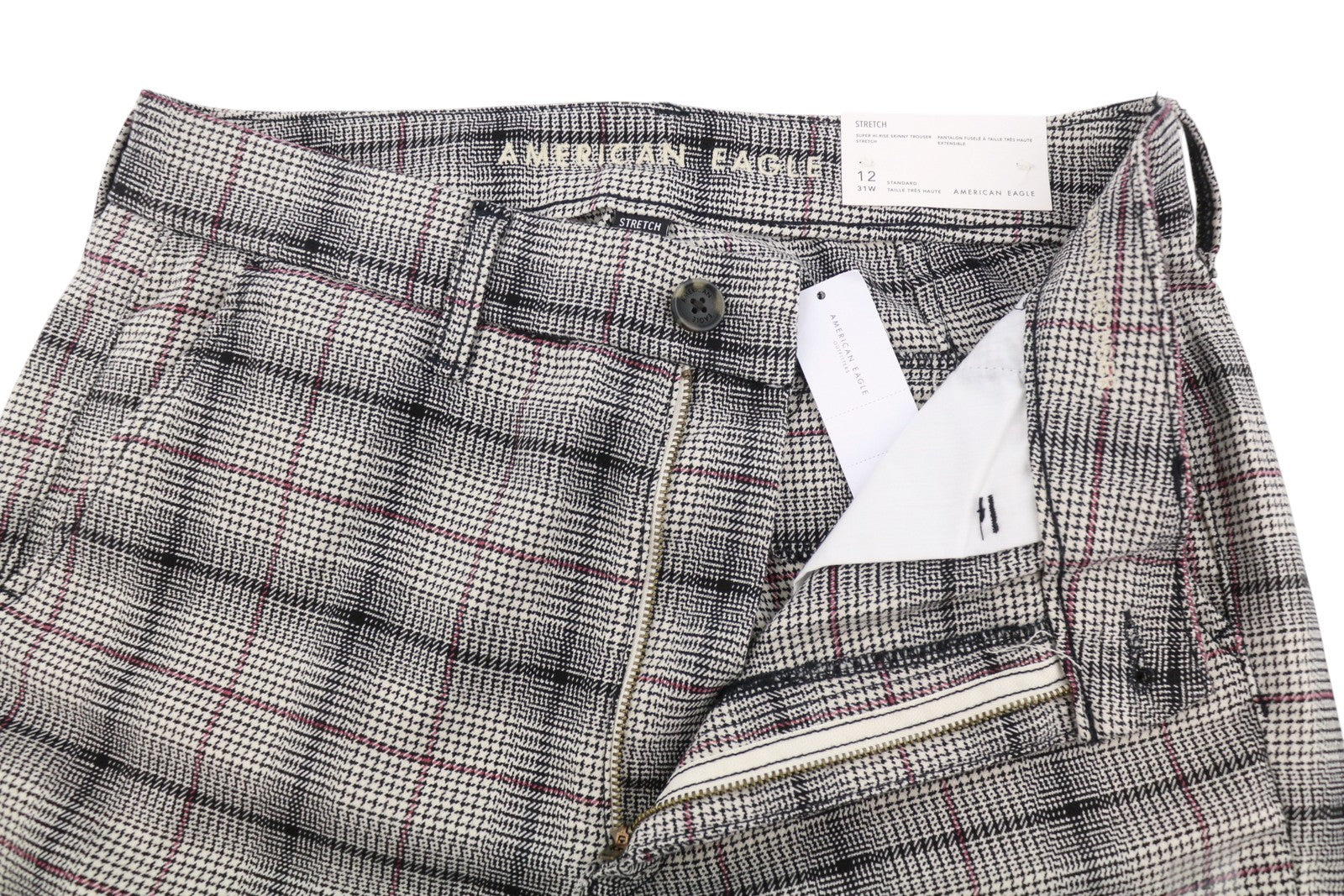 AMERICAN EAGLE OUTFITTERS Super Hi-Rise Skinny Stretch Women Trousers W31 Plaid