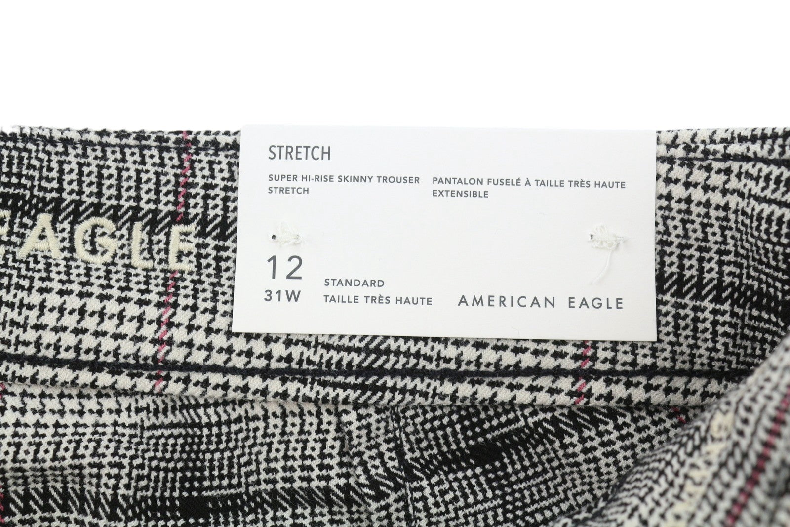 AMERICAN EAGLE OUTFITTERS Super Hi-Rise Skinny Stretch Women Trousers W31 Plaid