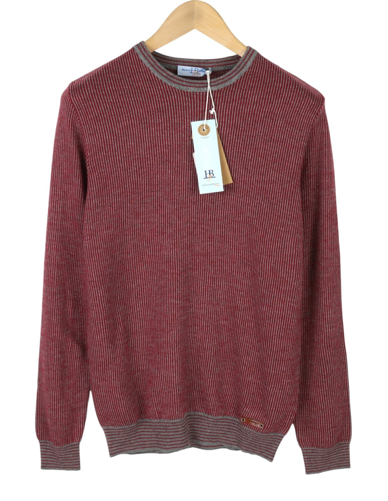 HARMONT & BLAINE Men Jumper M Red Pinstriped Wool Blend Knit Pull On