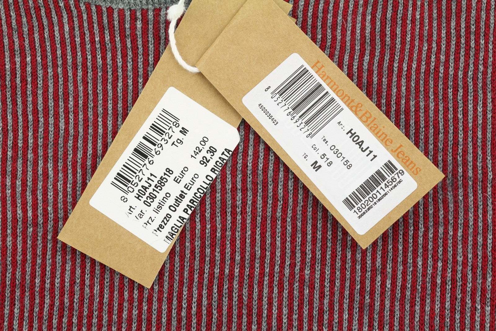 HARMONT & BLAINE Men Jumper M Red Pinstriped Wool Blend Knit Pull On
