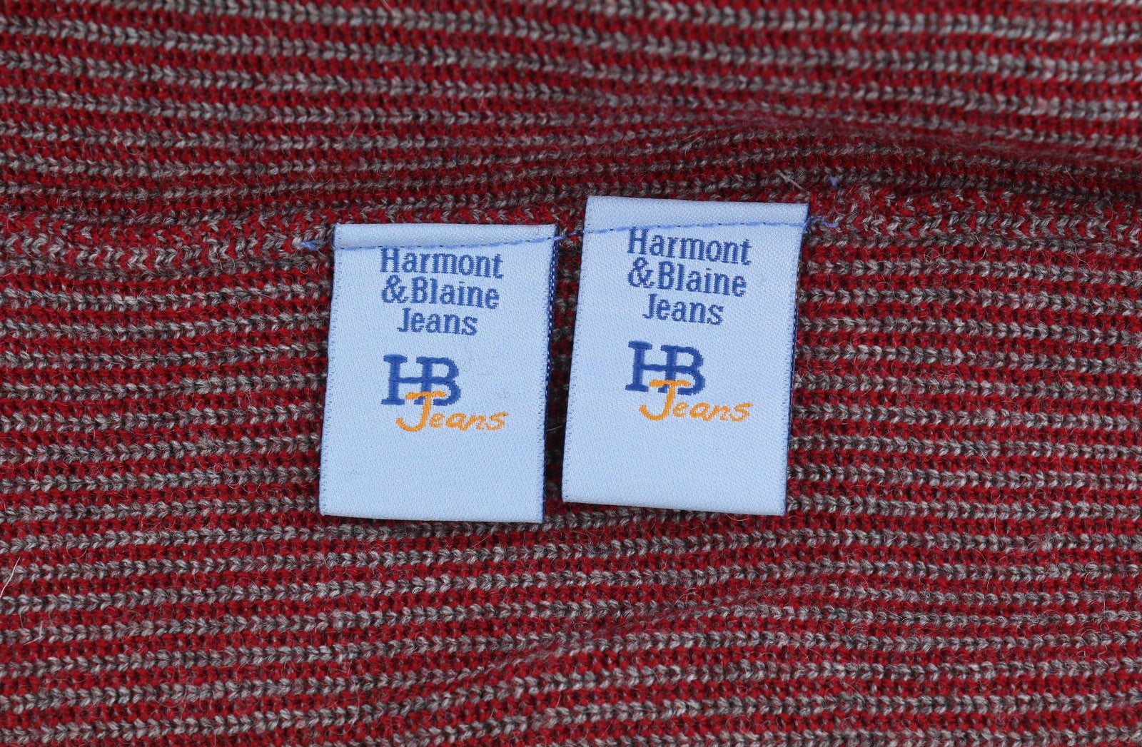 HARMONT & BLAINE Men Jumper M Red Pinstriped Wool Blend Knit Pull On
