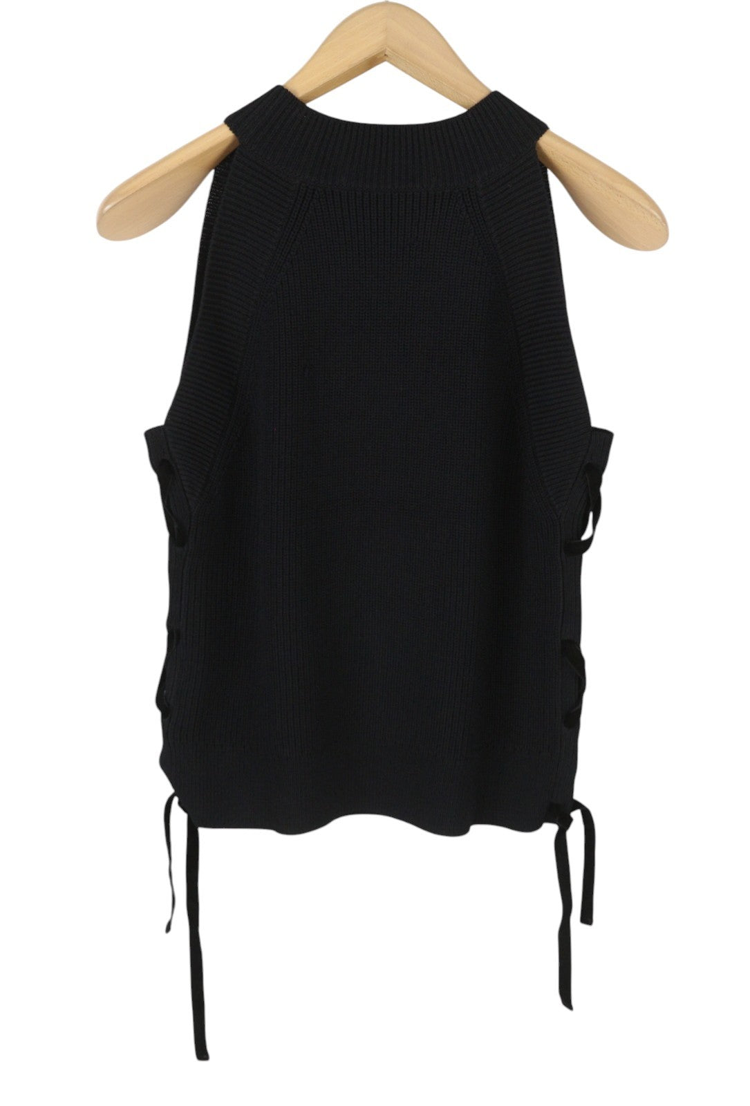 MAISON SCOTCH Women T-Shirt XL Black Tight-Knit Side Straps Sleeveless