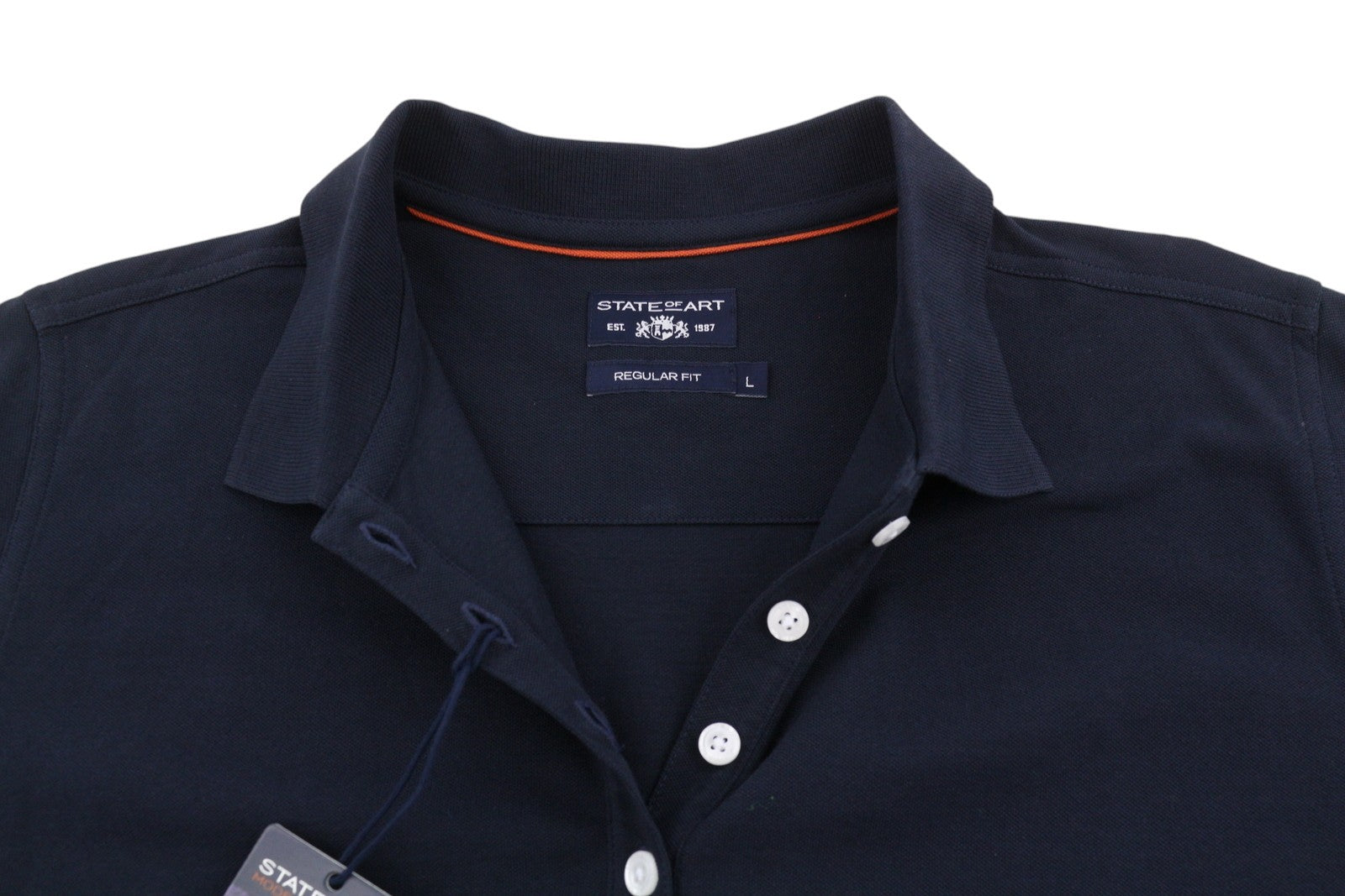 STATE OF ART Men Polos L Dark Blue Regular Fit Cotton Short Sleeve