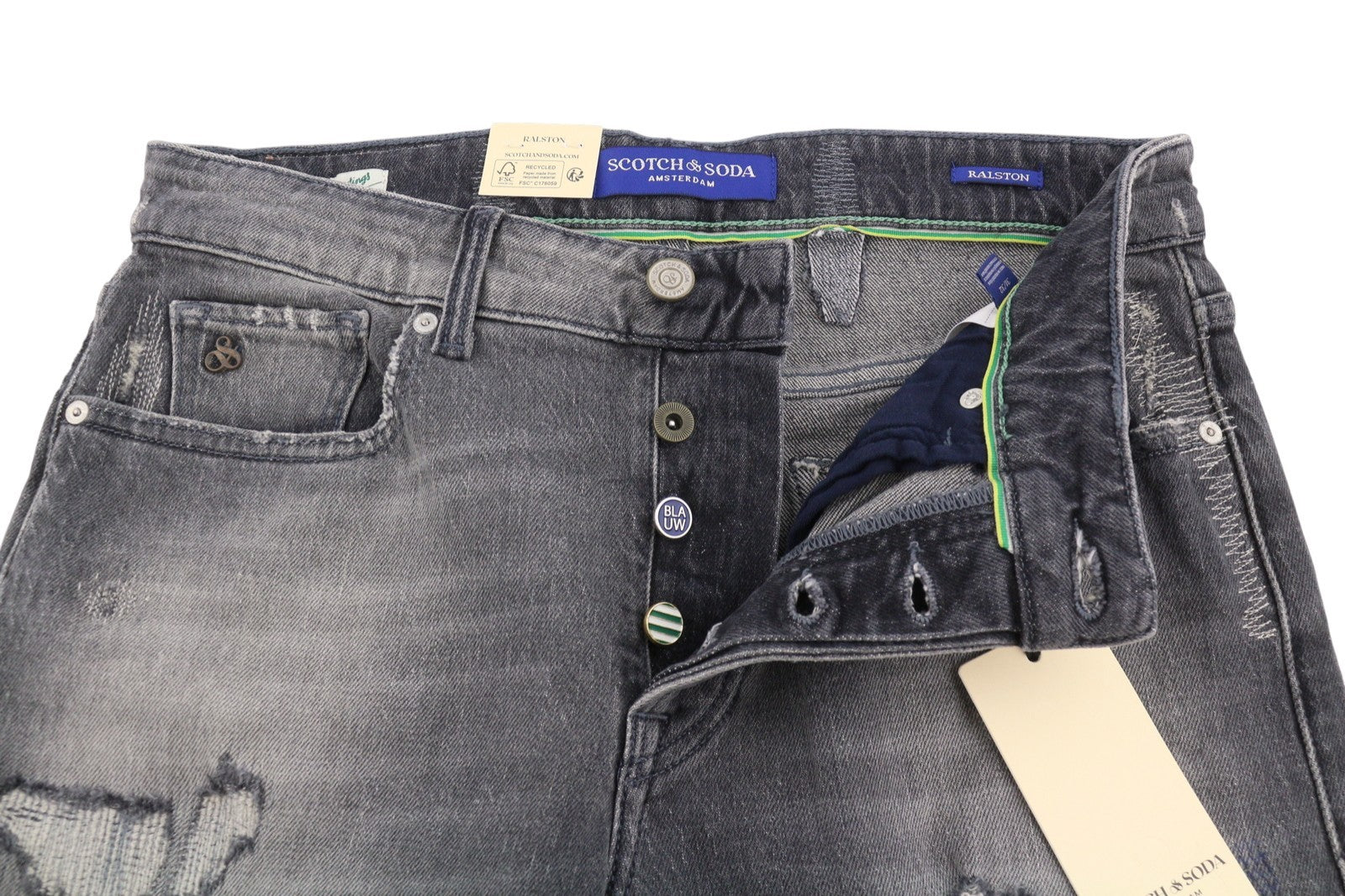 SCOTCH & SODA Ralston Men Jeans W31/L32 Grey Faded Distress Regular Slim Fit