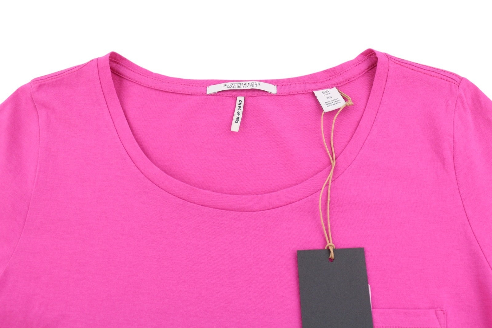 MAISON SCOTCH Women T-Shirt XS Pink Round Neck Patch Pocket Short Sleeve