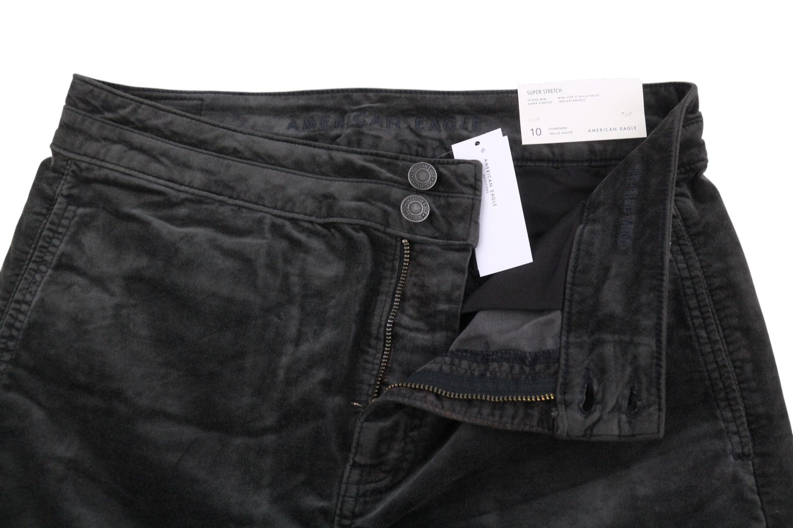 AMERICAN EAGLE OUTFITTERS Hi-Rise Mini Super Stretch Women Skirt UK14 Black Mini