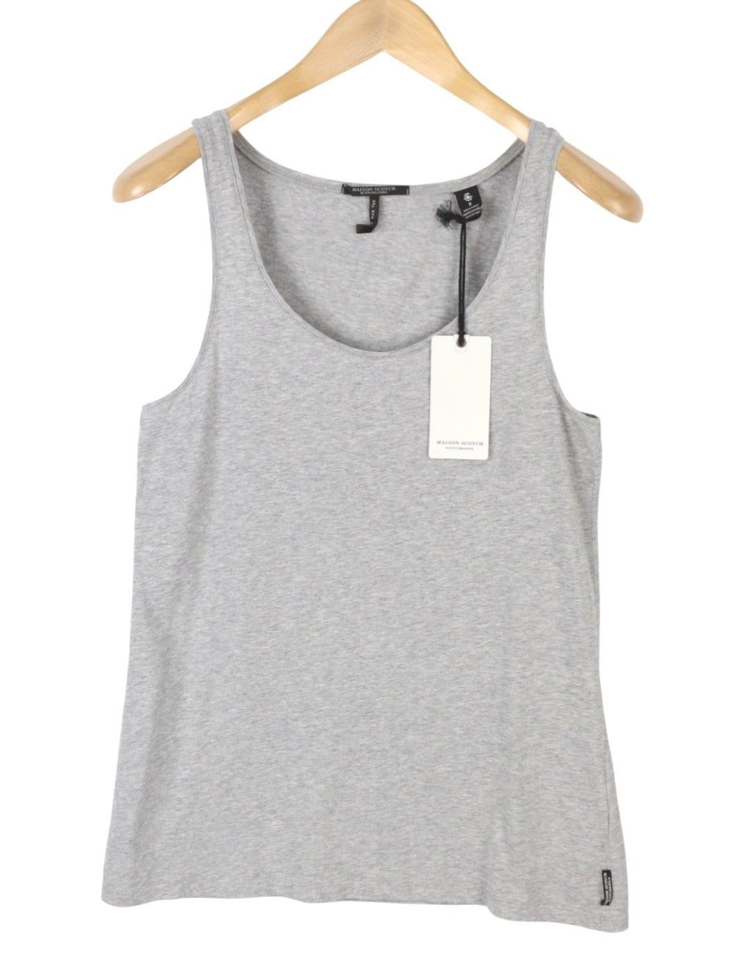 MAISON SCOTCH Women T-Shirt XS Grey Melange Round Neck Tank Top Sleeveless