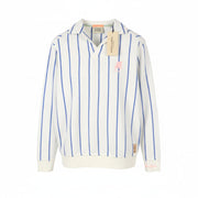 SCOTCH & SODA Men Sweatshirt M White Terry Fabric Pinstriped V-Neck Pull On