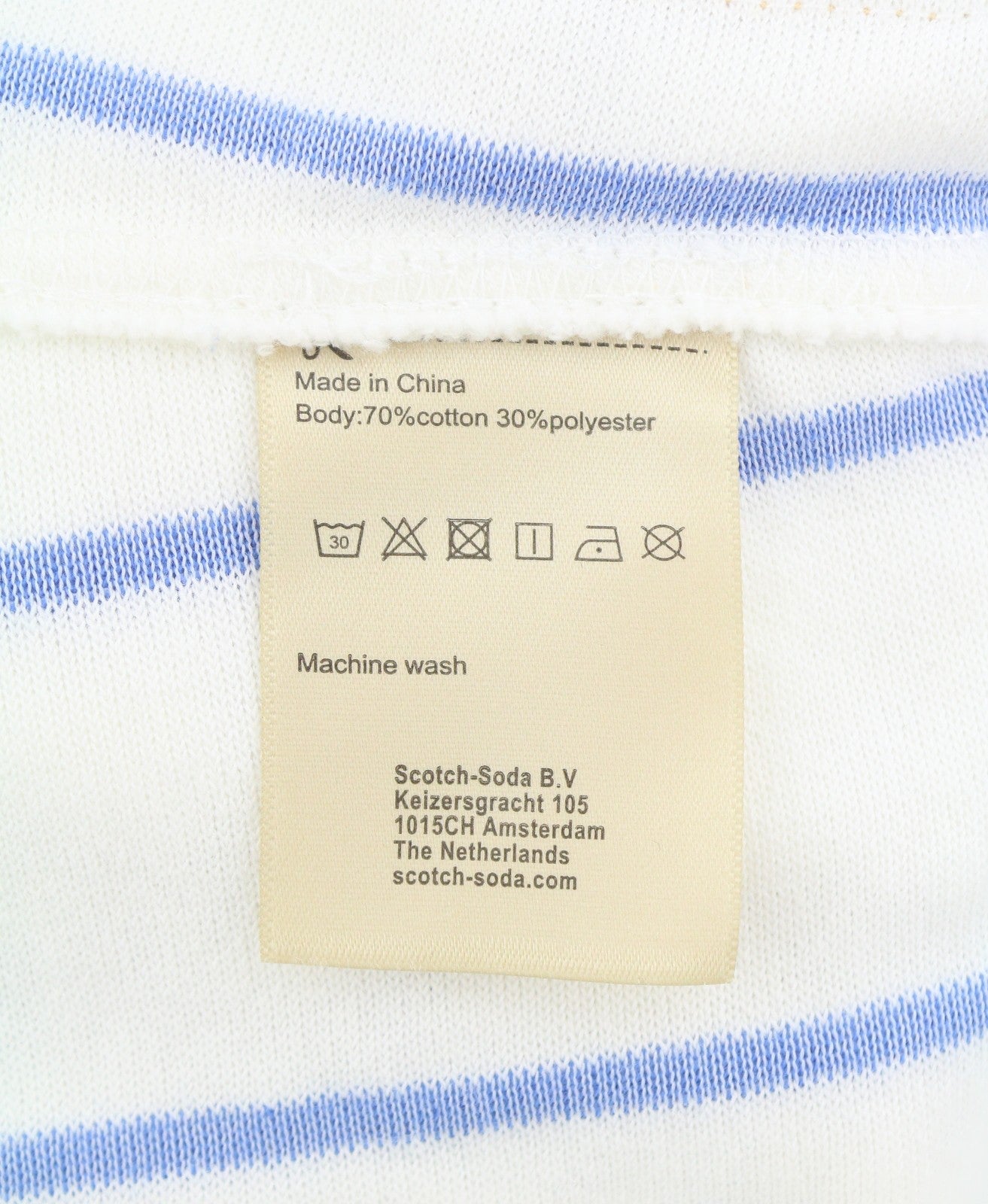 SCOTCH & SODA Men Sweatshirt M White Terry Fabric Pinstriped V-Neck Pull On