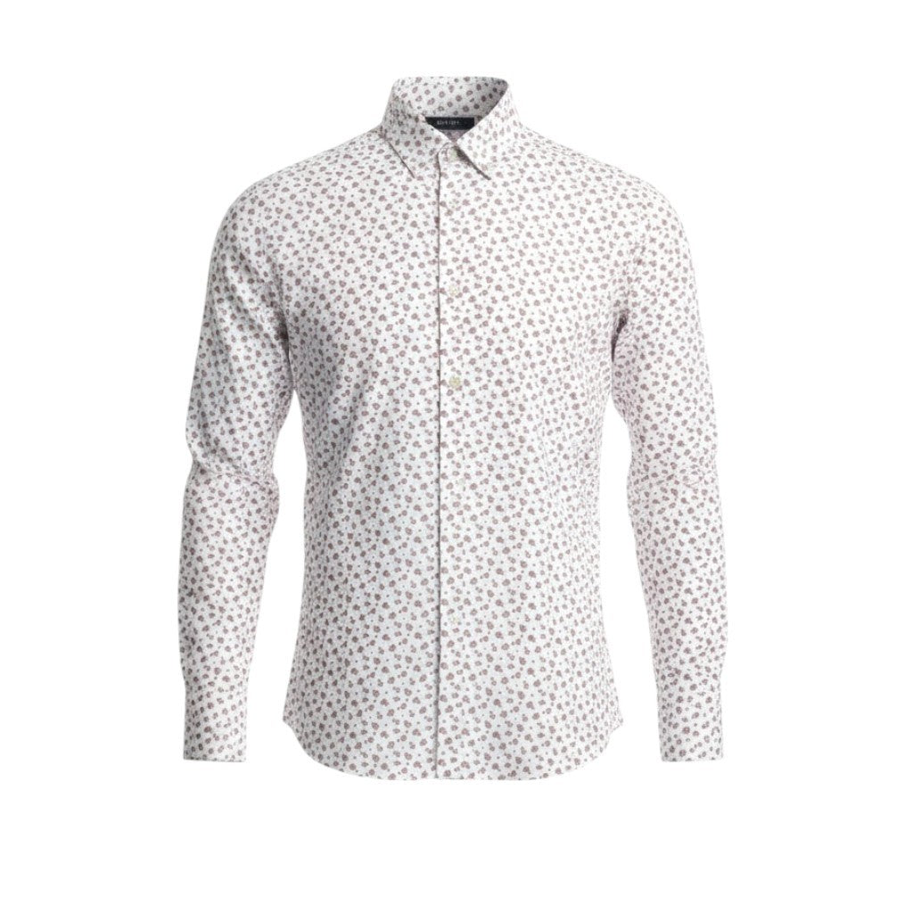 STATE OF ART Men Shirt S White All-Over Print Regular Fit Button-Up Spread Neck