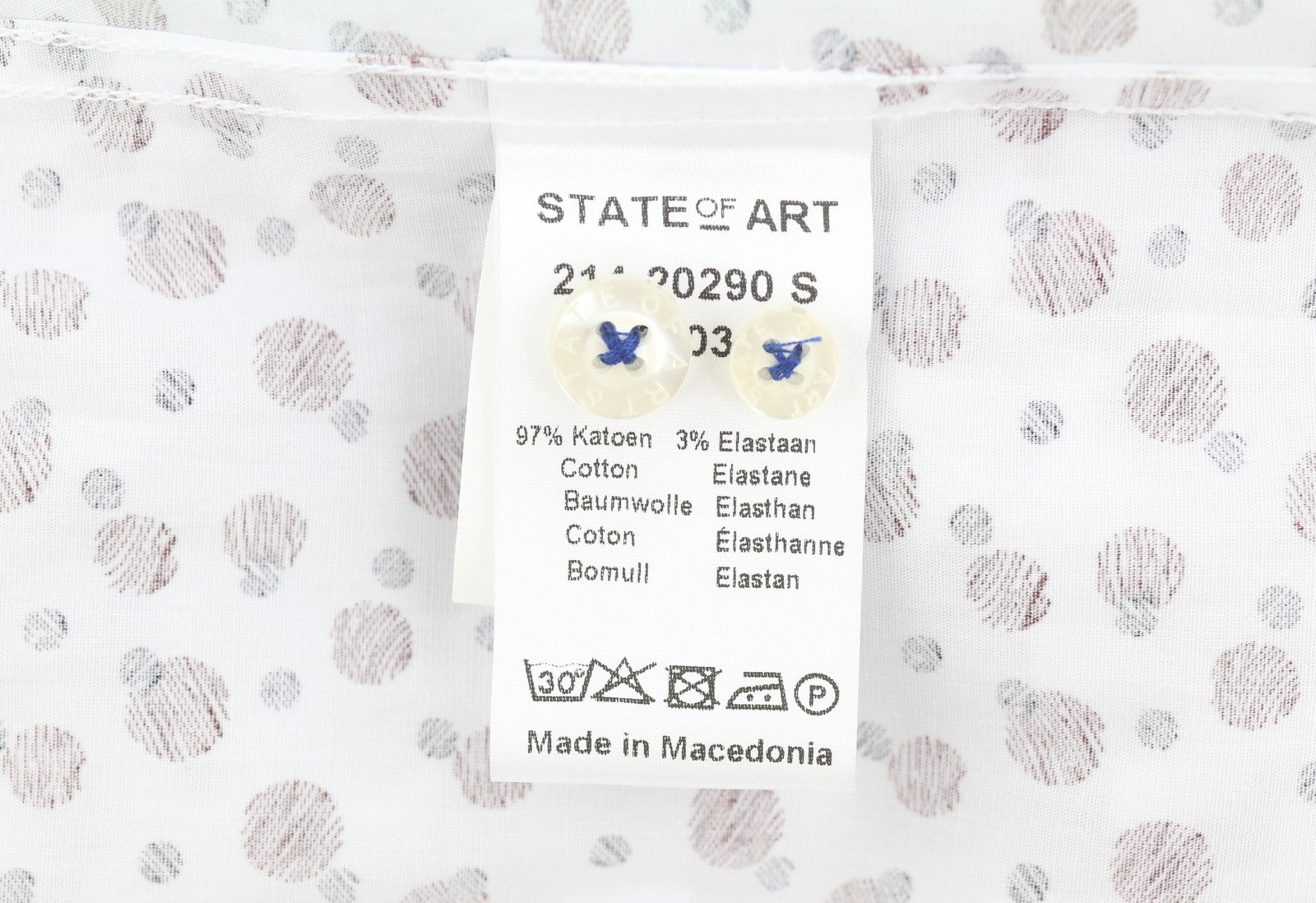 STATE OF ART Men Shirt S White All-Over Print Regular Fit Button-Up Spread Neck
