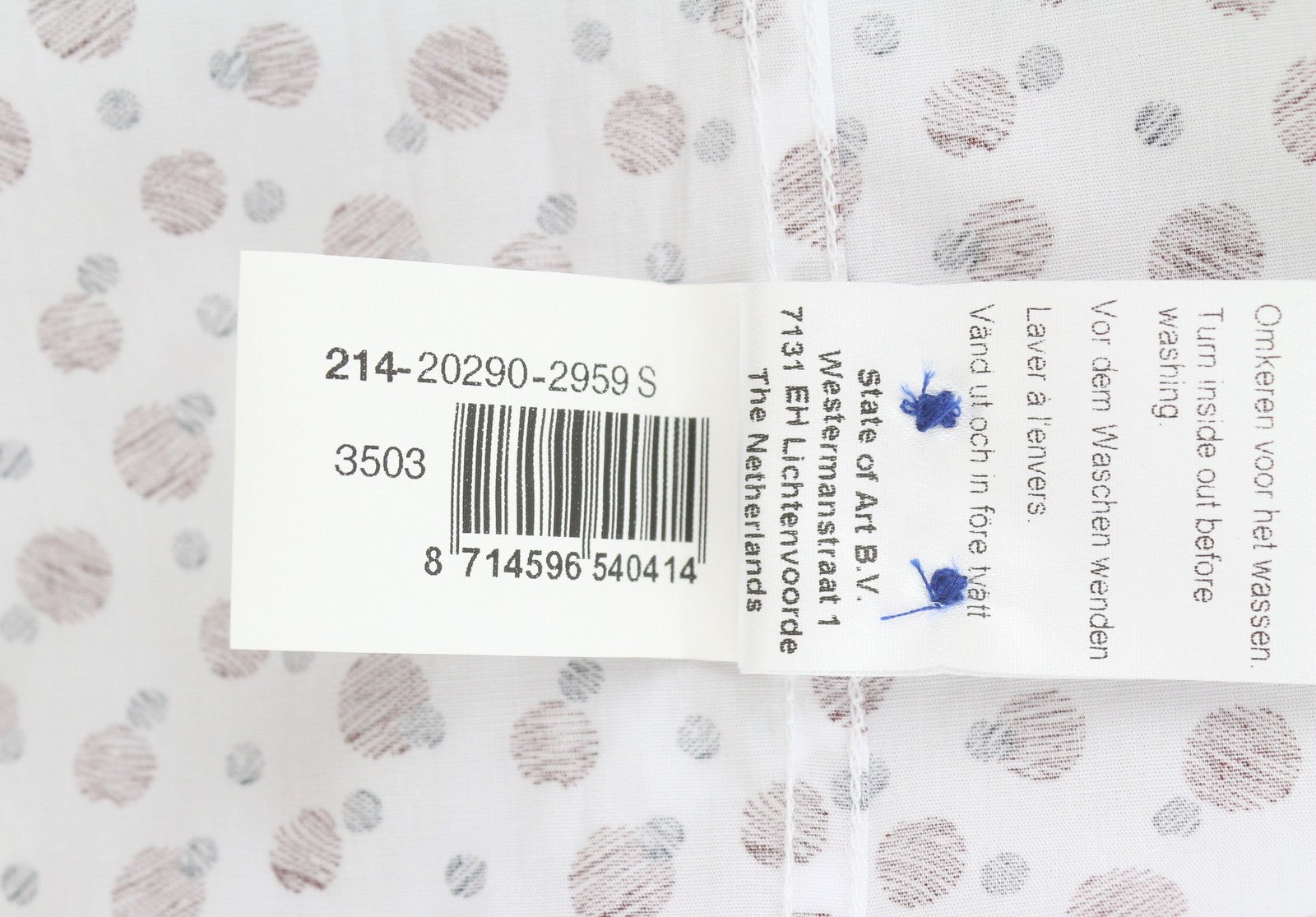 STATE OF ART Men Shirt S White All-Over Print Regular Fit Button-Up Spread Neck
