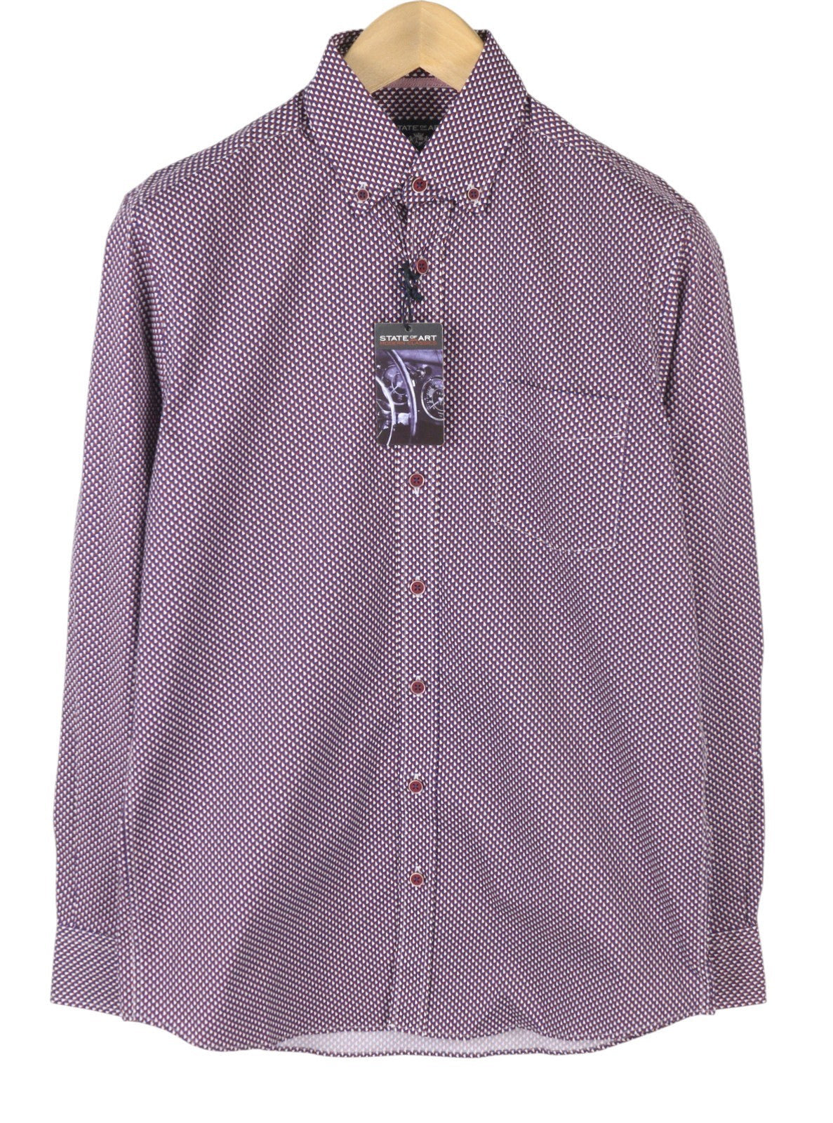 STATE OF ART Men Shirt S All-Over Print Button Down Neck Patch Pocket