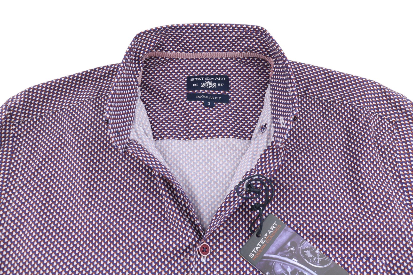 STATE OF ART Men Shirt S All-Over Print Button Down Neck Patch Pocket