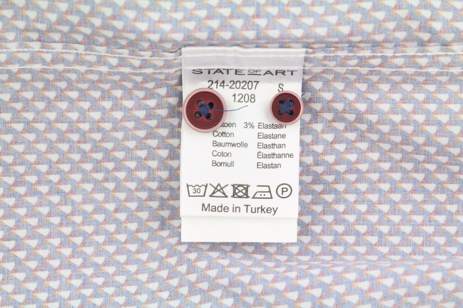 STATE OF ART Men Shirt S All-Over Print Button Down Neck Patch Pocket