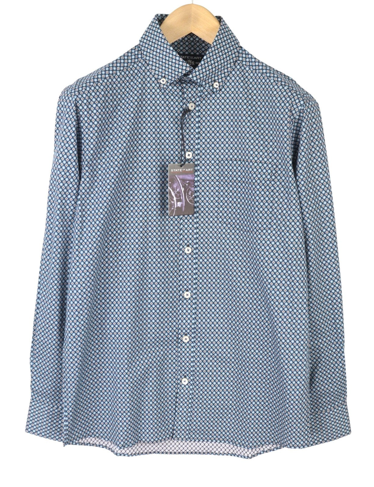 STATE OF ART Men Shirt S All-Over Print Button Down Neck Patch Pocket