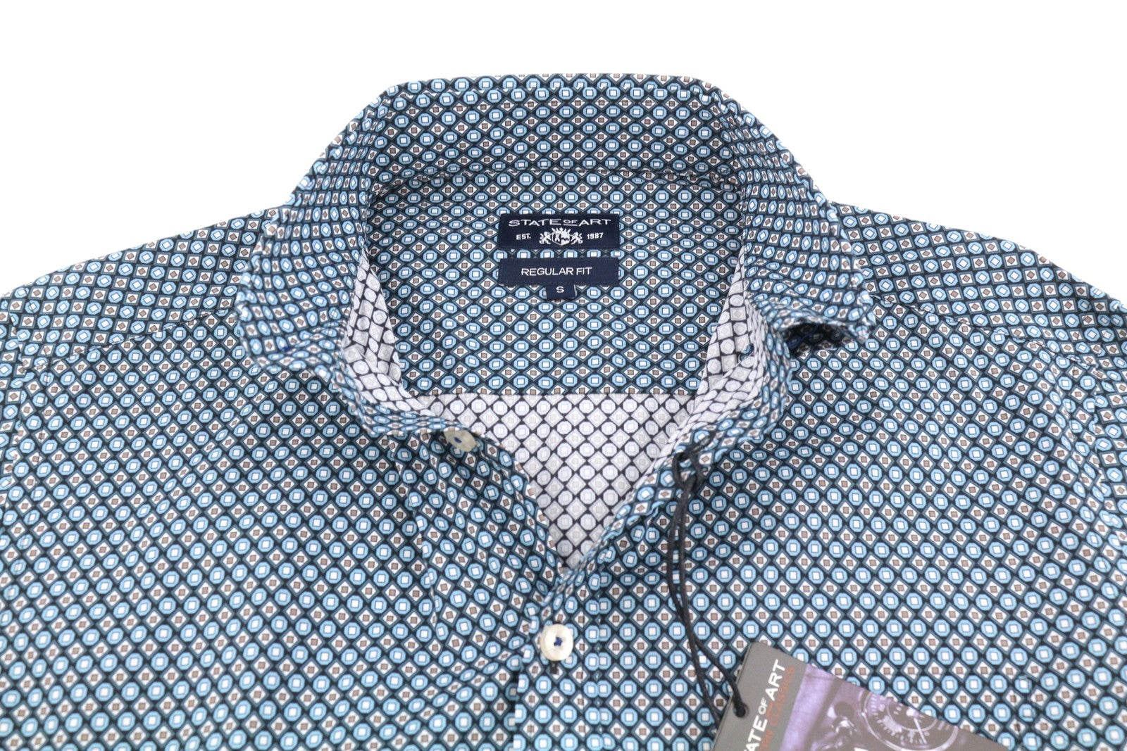 STATE OF ART Men Shirt S All-Over Print Button Down Neck Patch Pocket