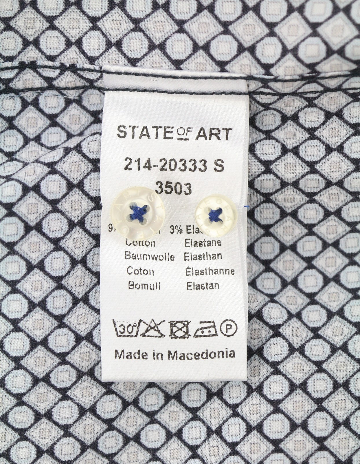 STATE OF ART Men Shirt S All-Over Print Button Down Neck Patch Pocket