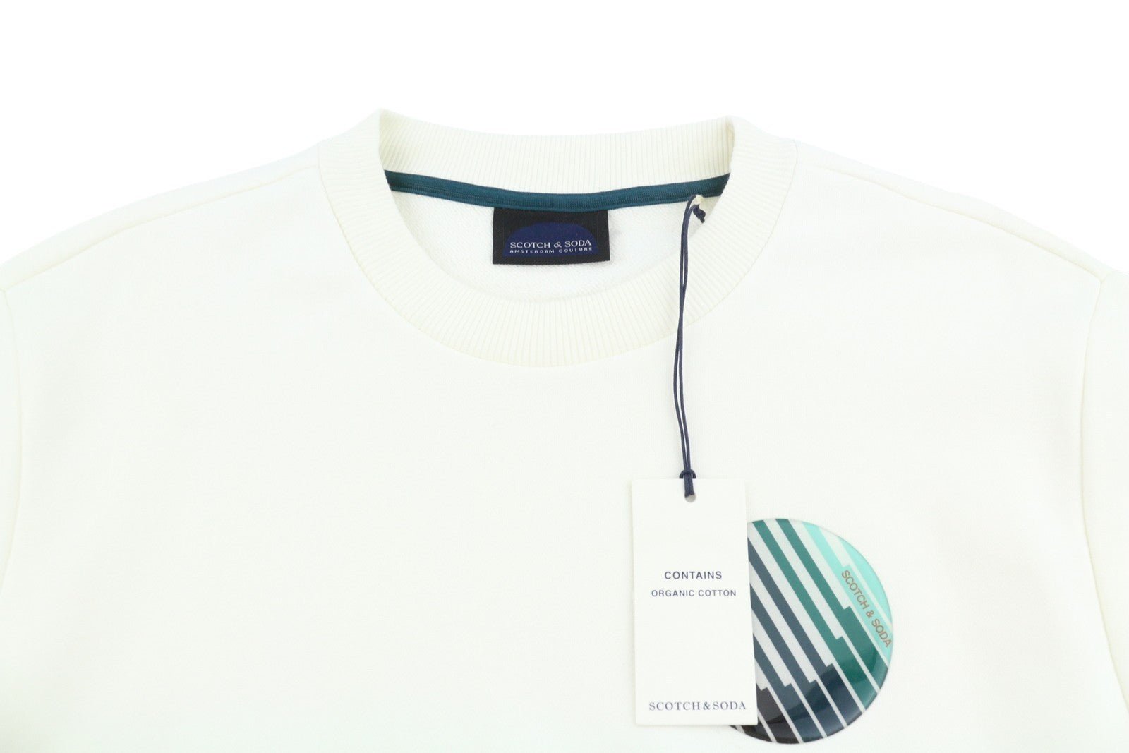 SCOTCH & SODA Men Sweatshirt L Off White Crew Neck Long Sleeve Pull On