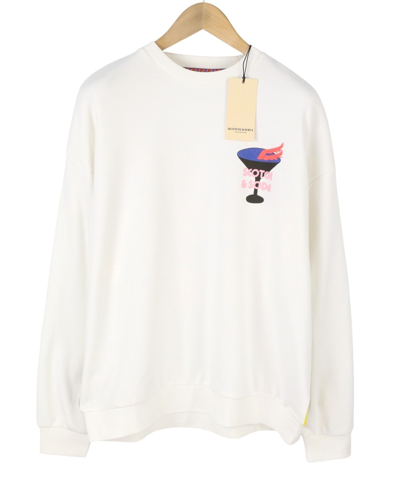 SCOTCH & SODA Men Sweatshirt L White Oversized Patterned Crew Neck Pull On