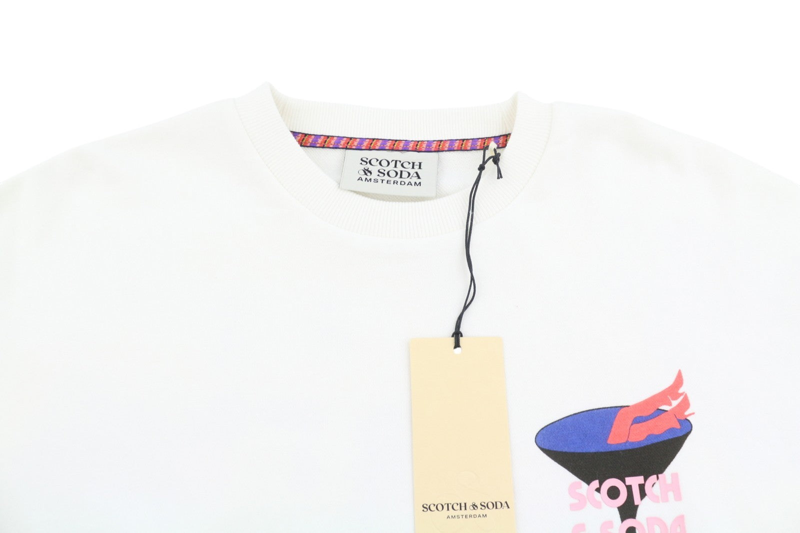 SCOTCH & SODA Men Sweatshirt L White Oversized Patterned Crew Neck Pull On