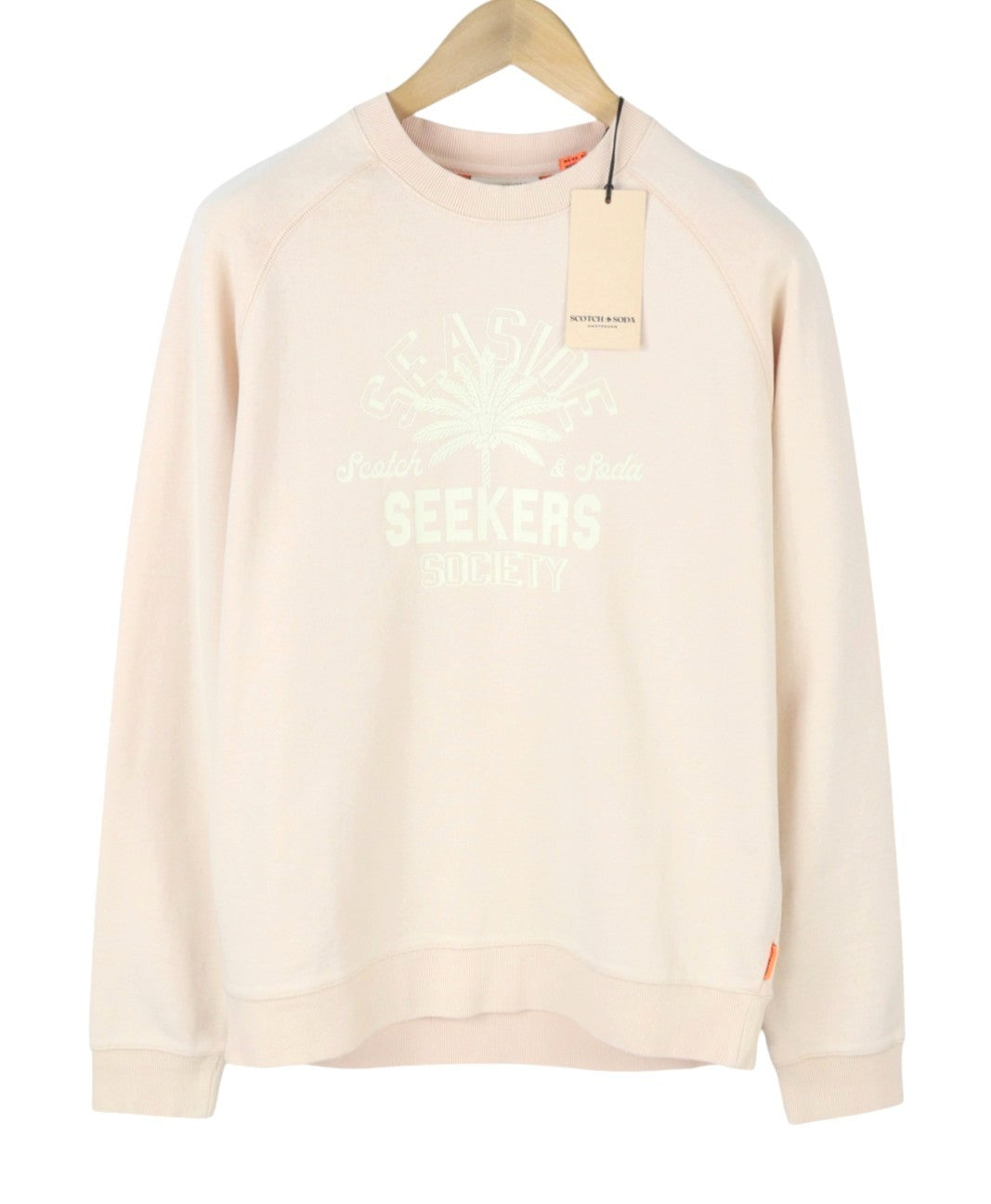 SCOTCH & SODA Men Sweatshirt L Light Pink Cotton Crew Neck Long Sleeve Pull On