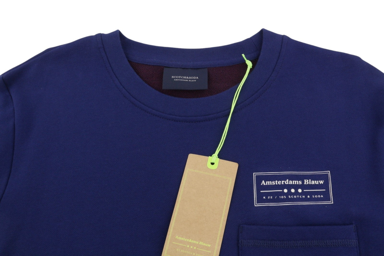 SCOTCH & SODA Men Sweatshirt L Dark Blue Crew Neck Patch Pocket Pull On