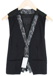 RICHMOND  Men Waistcoat 48 Black Wool Stretch Single-Breasted Classic Snake