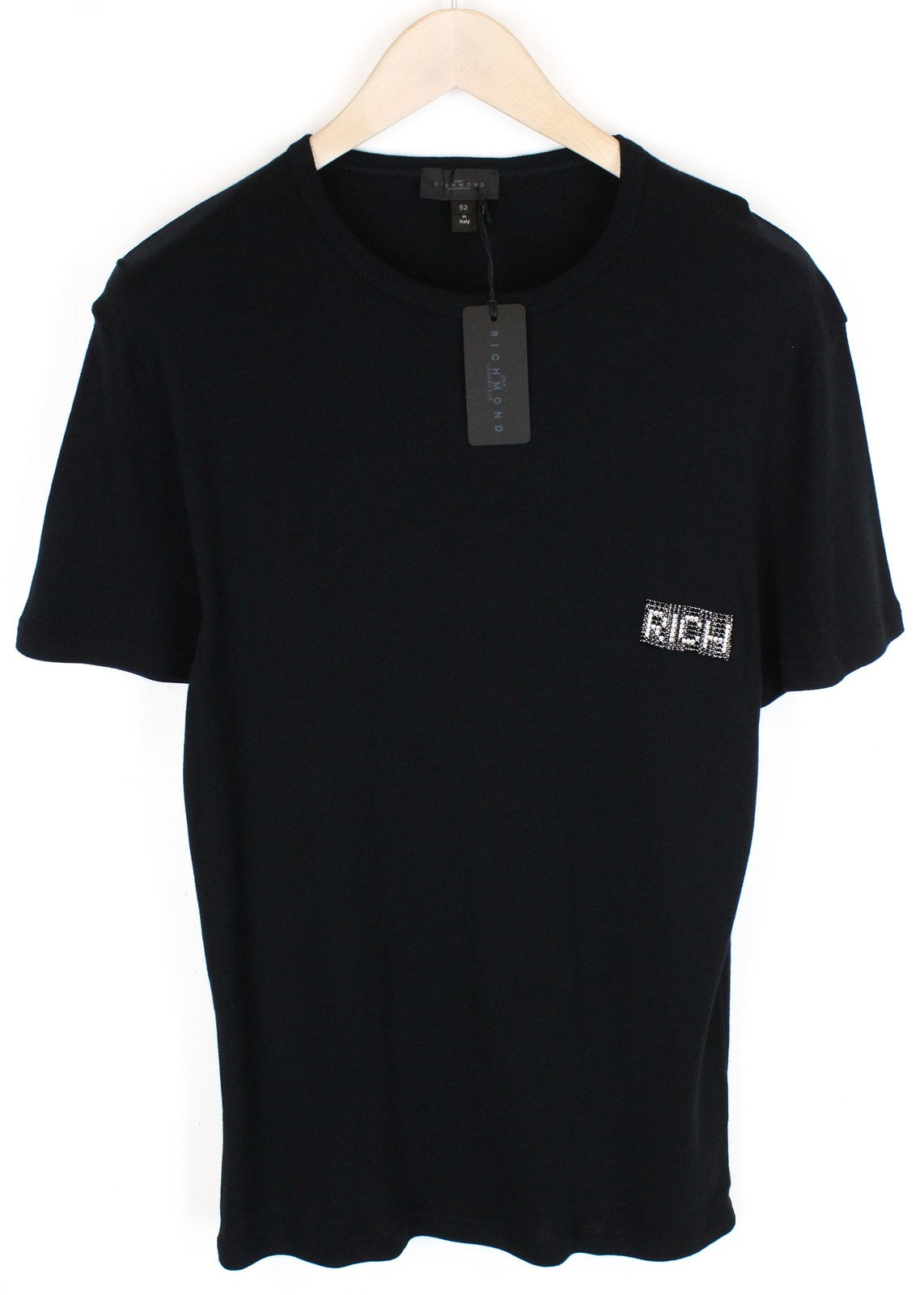 JOHN RICHMOND  Men T-Shirt 52 Black Pure Cotton Short Sleeved Logo Pull On