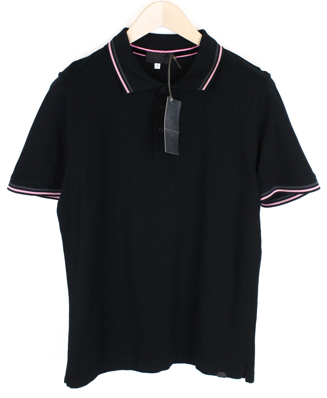 RICHMOND  Men T-Shirt L Black Pure Cotton Short Sleeved Collared Polo